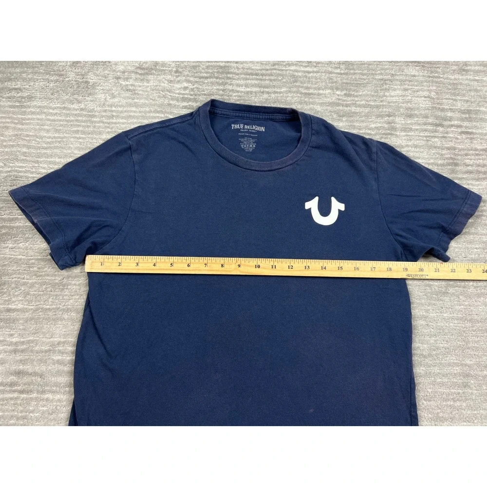 True Religion T-Shirt Mens Medium Navy Blue Graphic Logo Short Sleeve 108325